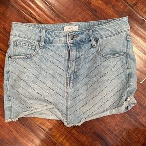 Light Blue Denim Skirt with Studded Design